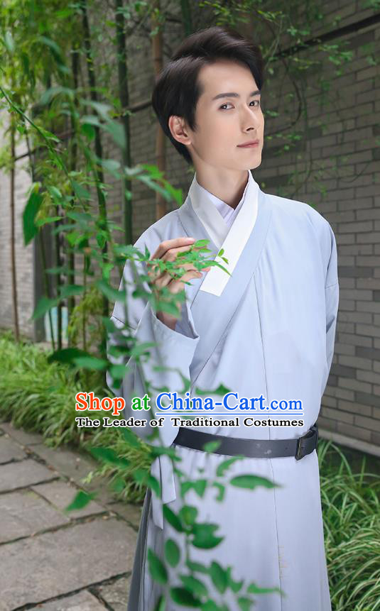 Traditional Chinese Ancient Costumes Asian China Ming Dynasty Swordsmen Embroidery Clothing Grey Long Robe for Men