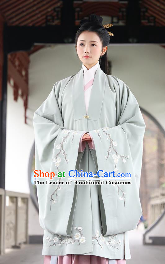 Traditional Chinese Ancient Hanfu Imperial Princess Costume, Asian China Ming Dynasty Palace Lady Embroidery Plum Blossom Green Cloak for Women