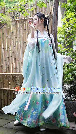 Traditional Chinese Ancient Hanfu Princess Costume Green Slip Skirts, Asian China Tang Dynasty Palace Lady Clothing for Women