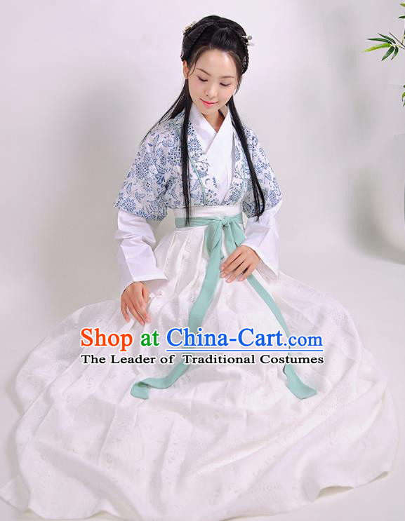 Traditional Chinese Ancient Hanfu Princess Costume Slip Skirts, Asian China Song Dynasty Palace Lady Half-Sleeves Clothing for Women