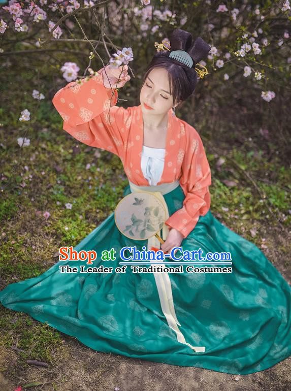 Traditional Chinese Ancient Hanfu Princess Costume Embroidered Green Slip Skirt, Asian China Tang Dynasty Palace Lady Clothing for Women