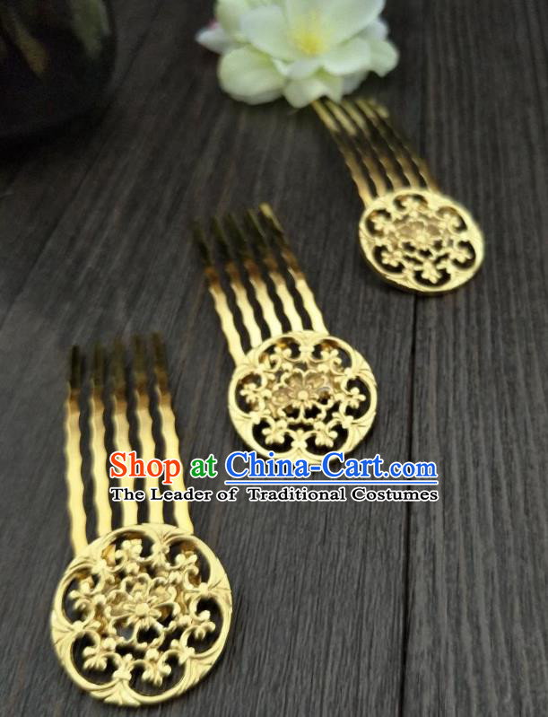 Traditional Handmade Chinese Hair Accessories Hanfu Shell Hairpins, China Ancient Tang Dynasty Palace Lady Golden Hair Comb for Women