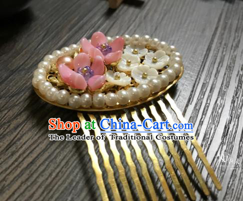 Traditional Handmade Chinese Hair Accessories Pearls Hair Comb Kanzashi, China Ancient Palace Lady Hanfu Hairpins for Women