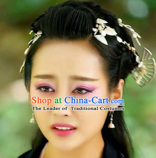 Traditional Handmade Chinese Hair Accessories Hair Comb Complete Set, China Qin Dynasty Tassel Hair Claw Hairpins for Women