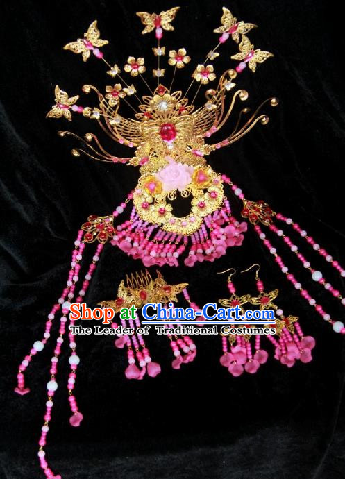 Traditional Handmade Chinese Tang Dynasty Princess Hair Accessories Headwear, China Ancient Imperial Concubine Phoenix Coronet Hairpins