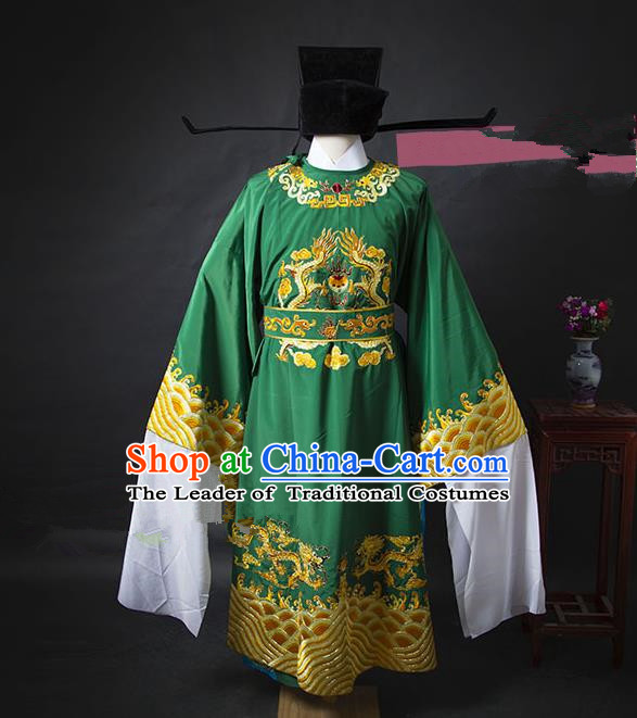 Traditional Chinese Peking Opera Bao Zheng Costume Green Embroidered Robe, China Ancient Beijing Opera Gwanbok for Men