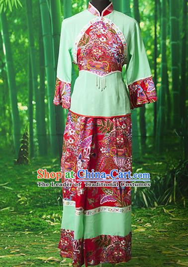 Traditional Chinese Classical Dance Yangge Fan Dancing Costume, Folk Dance Drum Dance Yangko Green Clothing for Women