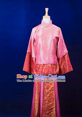 Traditional Ancient Chinese Nobility Lady Pink Costume, Asian Chinese Republic of China Xiuhe Suit Embroidered Clothing for Women
