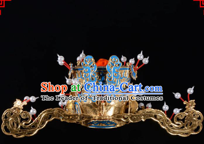 Traditional China Beijing Opera Niche Costume Gifted Scholar Embroidered Robe and Headwear Ancient Chinese Peking Opera Embroidery Clothing