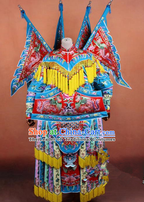 Top Grade Professional Beijing Opera Female General Costume Swordplay Embroidered Cape, Traditional Ancient Chinese Peking Opera Mu Guiying Embroidery Robe Clothing