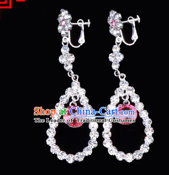 Traditional Beijing Opera Diva Jewelry Accessories Pink Crystal Earrings, Ancient Chinese Peking Opera Hua Tan Eardrop