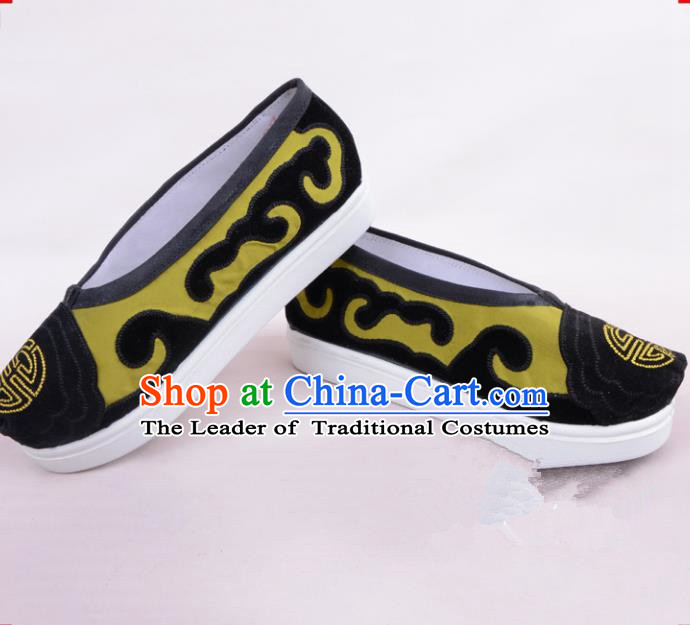 Traditional Beijing Opera Cloth Shoes Old Women Green Shoes, Ancient Chinese Peking Opera Pantaloonn Flange Shoes