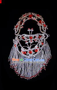 Traditional Beijing Opera Diva Hair Accessories Red Crystal Head Ornaments Headband, Ancient Chinese Peking Opera Hua Tan Hairpins Headwear