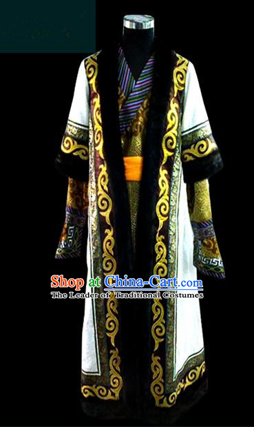 Traditional Chinese Mongol Nationality Dance Costume Mongolian Robe Complete Set, Chinese Mongolian Minority Nationality Royal Highness Embroidery Costume for Men