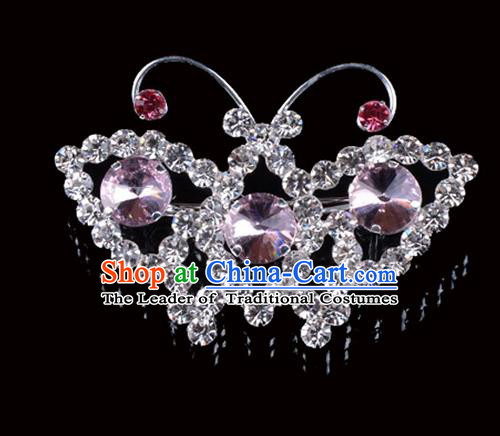 Traditional Beijing Opera Diva Jewelry Accessories Pink Crystal Brooch, Ancient Chinese Peking Opera Hua Tan Breastpin