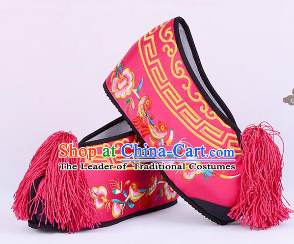 Traditional Beijing Opera Hua Tan Embroidered Shoes Young Lady Princess Shoes, Ancient Chinese Peking Opera Diva Peach Pink Blood Stained Shoes
