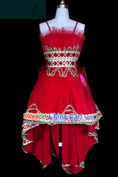Traditional Chinese Modern Dancing Compere Performance Costume, Opening Classic Chorus Singing Group Dance Red Bubble Dress for Women