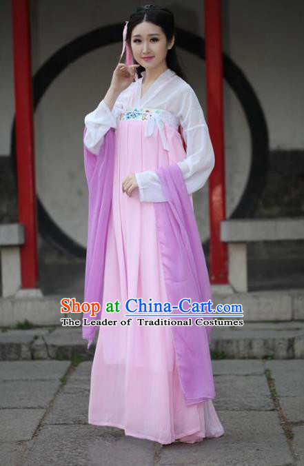 Traditional Ancient Chinese Nobility Lady Goddess Embroidered Costume Slip Skirt, Elegant Hanfu Chinese Tang Dynasty Princess Dress Clothing