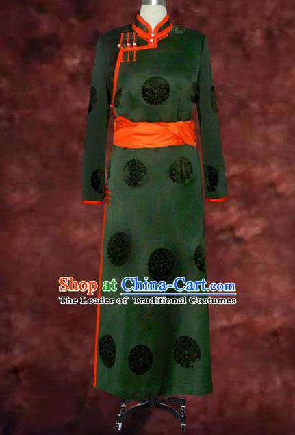 Traditional Chinese Mongol Nationality Costume Green Mongolian Robe, Chinese Mongolian Minority Nationality Clothing for Men