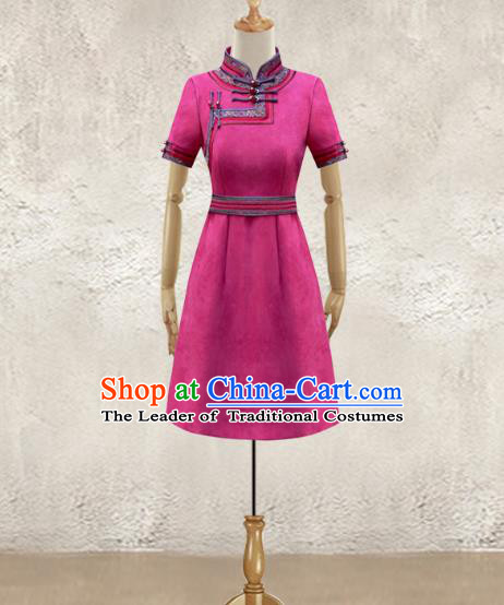 Traditional Chinese National Costume Elegant Hanfu Dress, China Tang Suit Plated Buttons Rosy Chirpaur Cheongsam Qipao for Women