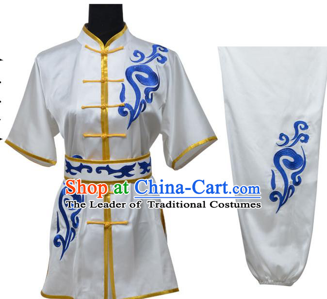 Top Kung Fu Costume Martial Arts Costume Kung Fu Training White Uniform, Gongfu Shaolin Wushu Embroidery Tai Ji Clothing for Women