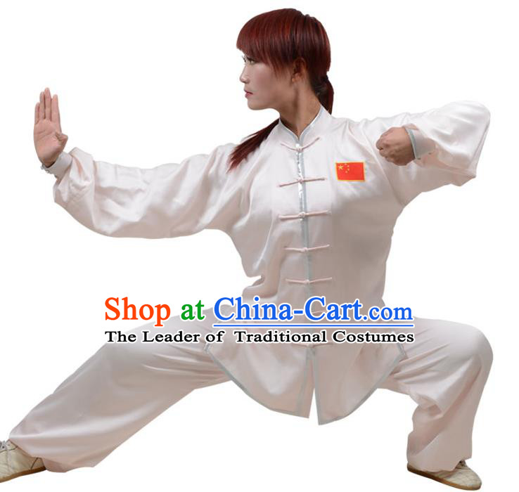 Top Kung Fu Costume Martial Arts Costume Kung Fu Training Plated Buttons White Uniform, Gongfu Shaolin Wushu Tai Ji Clothing for Women for Men