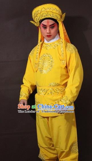 Traditional China Beijing Opera Takefu Embroidered Yellow Costume, Chinese Peking Opera Soldier Clothing