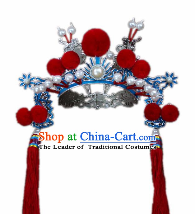 Traditional China Beijing Opera General Hats, Chinese Peking Opera Warrior Helmet Headwear