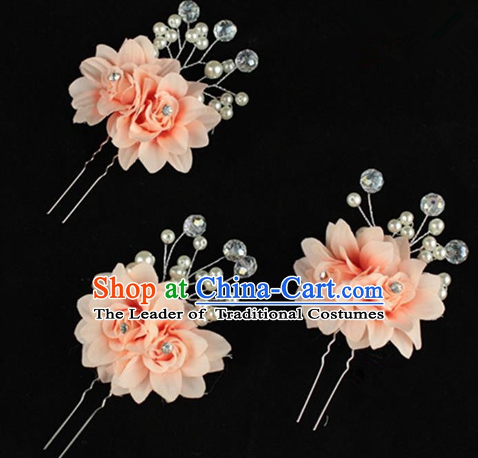 Traditional Chinese Handmade Hair Accessories Pink Flowers Hairpins for Women