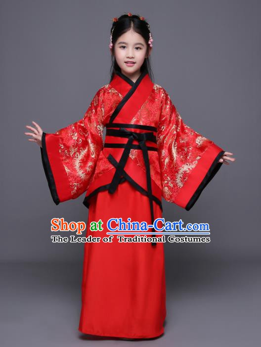 Traditional Chinese Ancient Princess Costume, China Han Dynasty Palace Lady Hanfu Curving-Front Robe for Kids