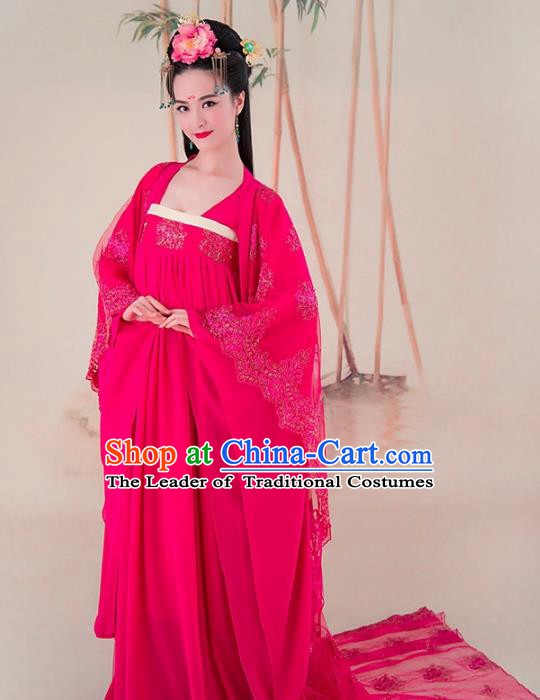 Traditional Chinese Tang Dynasty Princess Consort Costume, China Ancient Palace Lady Hanfu Trailing Dress for Women