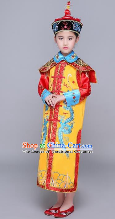 Traditional Ancient Chinese Qing Dynasty Empress Costume, China Manchu Palace Lady Embroidered Clothing for Kids