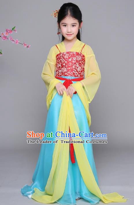 Traditional Chinese Tang Dynasty Princess Costume, China Ancient Palace Lady Hanfu Clothing for Kids