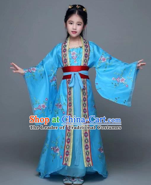 Traditional Chinese Tang Dynasty Imperial Princess Costume, China Ancient Palace Lady Hanfu Trailing Dress Clothing for Kids