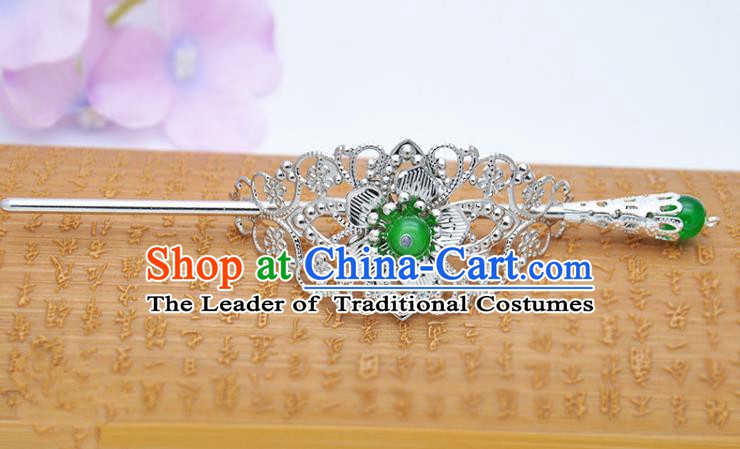 Traditional Handmade Chinese Classical Hair Accessories Hairpin Han Dynasty Nobility Childe Green Bead Hairdo Crown for Men