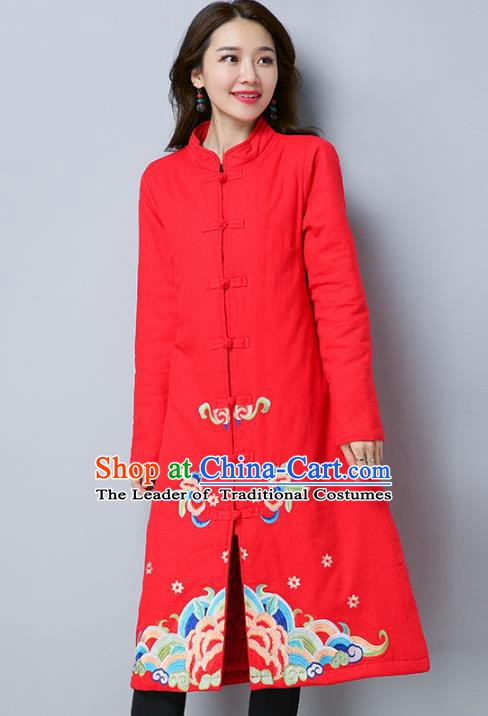 Traditional Chinese National Costume Hanfu Embroidered Coats, China Tang Suit Red Dust Coat for Women