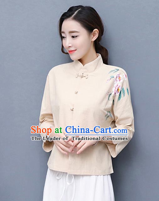 Traditional Chinese National Costume Hanfu Plated Buttons Qipao Blouse, China Tang Suit Cheongsam Upper Outer Garment Shirt for Women