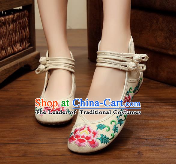 Traditional Chinese National Hanfu Shoes Embroidered Peony Shoes, China Princess White Embroidery Shoes for Women