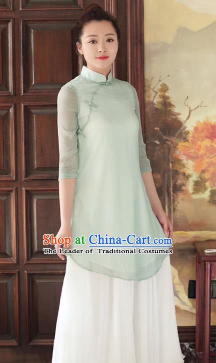 Traditional Chinese National Costume Hanfu Green Qipao Dress, China Tang Suit Cheongsam for Women