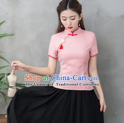 Traditional Chinese National Costume Hanfu Pink Qipao Blouse, China Tang Suit Cheongsam Upper Outer Garment Shirt for Women