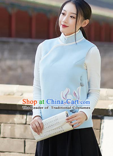 Traditional Chinese National Costume Hanfu Printing Lotus Cheongsam Vests, China Tang Suit Waistcoat for Women