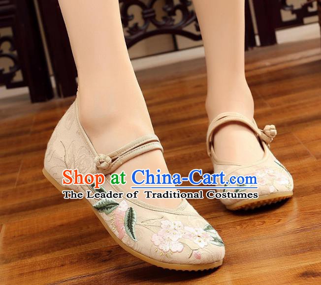 Traditional Chinese National Hanfu Embroidery Begonia White Shoes, China Princess Embroidered Shoes for Women