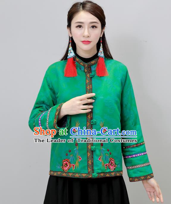Traditional Chinese National Costume Hanfu Embroidered Green Jacket, China Tang Suit Coat for Women