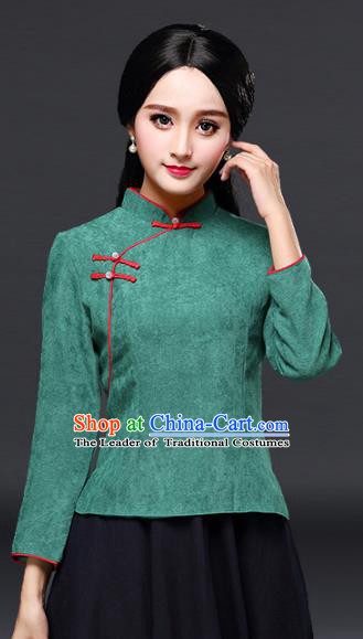 Traditional Chinese National Costume Slant Opening Hanfu Green Blouse, China Tang Suit Cheongsam Upper Outer Garment Shirt for Women