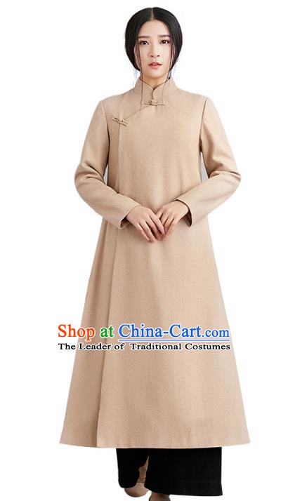 Traditional Chinese National Costume Hanfu Slant Opening Woolen Coats, China Tang Suit Dust Coat for Women