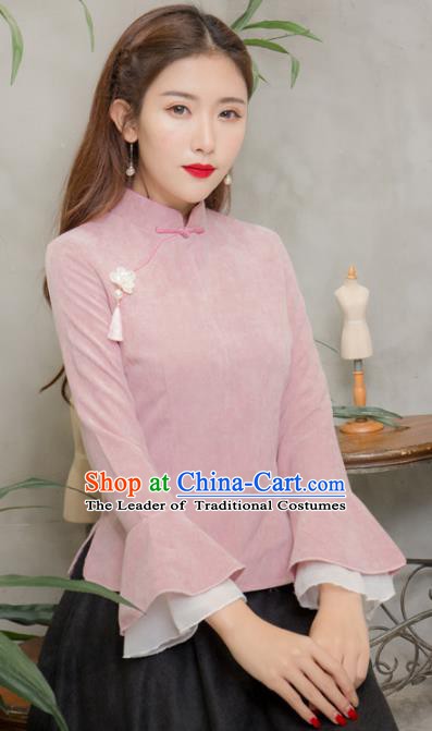Traditional Chinese National Costume Hanfu Pink Qipao Blouse, China Tang Suit Cheongsam Shirts for Women
