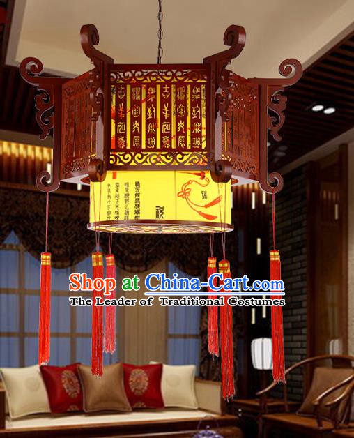 Traditional Chinese Handmade Sheepskin Lantern Classical Wood Carving Palace Lantern China Ceiling Palace Lamp