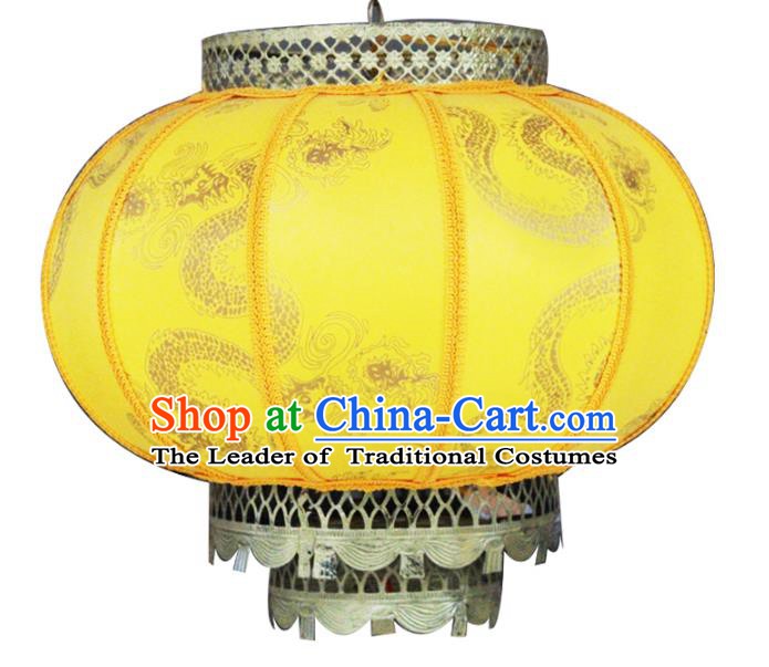 Traditional Chinese Handmade Yellow Sheepskin Ceiling Lantern Classical Round Palace Lantern China Palace Lamp