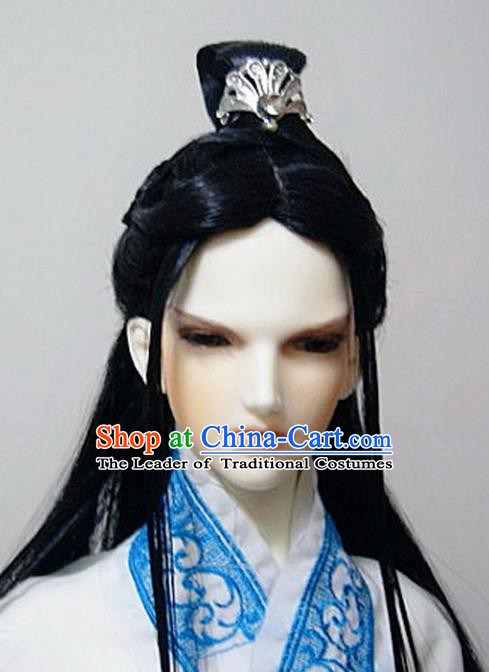 Traditional Handmade Chinese Ancient Han Dynasty Prince Hair Accessories Wig Sheath for Men