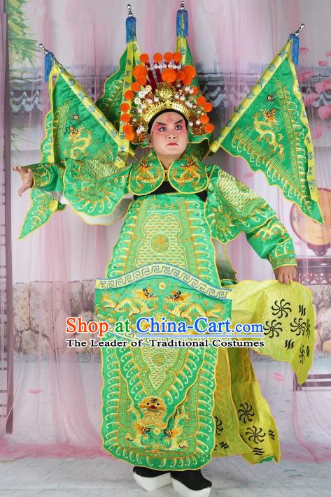 Chinese Beijing Opera Takefu Costume Green Embroidered Robe, China Peking Opera General Embroidery Gwanbok Clothing